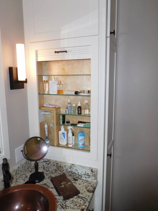 Asheville Bathroom Built in medicine cabinet with tambour door